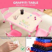Techigher Kids Table And 4 Chairs Set, Height Adjustable Toddler Table And Chair Set With Graffiti Desktop, Children Multi-Activity Table For Ages 2-8 - 粉色 - 查看 7
