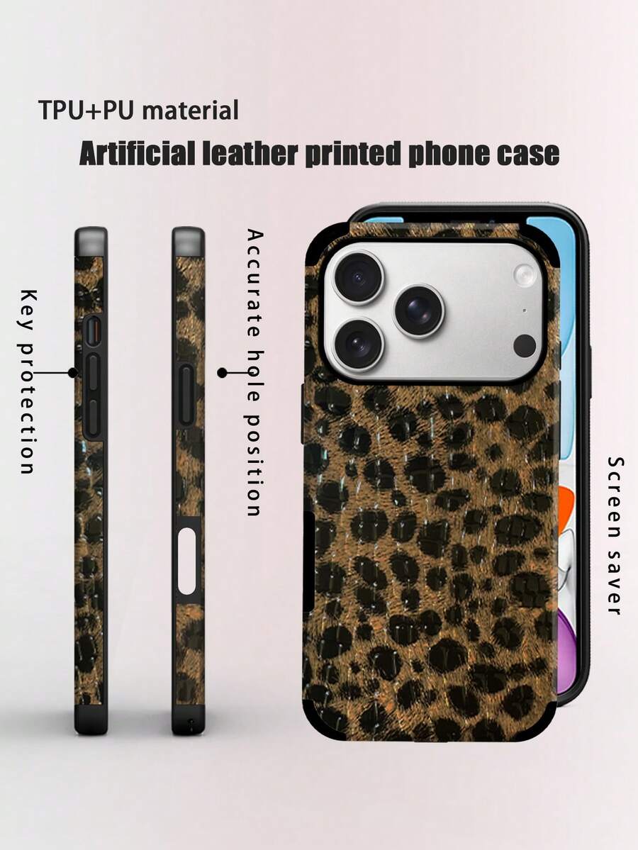 Cheetah,Leopard Print 1pc Leopard Pattern Faux Leather Anti-Fall Anti-Shock Resonance Design Soft Phone Case Compatible With Apple 17 Pro Max/16 Pro Max/16 Plus/13 Pro Max/14 Pro Max 13 14 11 12 Pro 11/15 Pro, Galaxy S24 Ultra, Resonance Design Craftsmanship, Holiday Gift