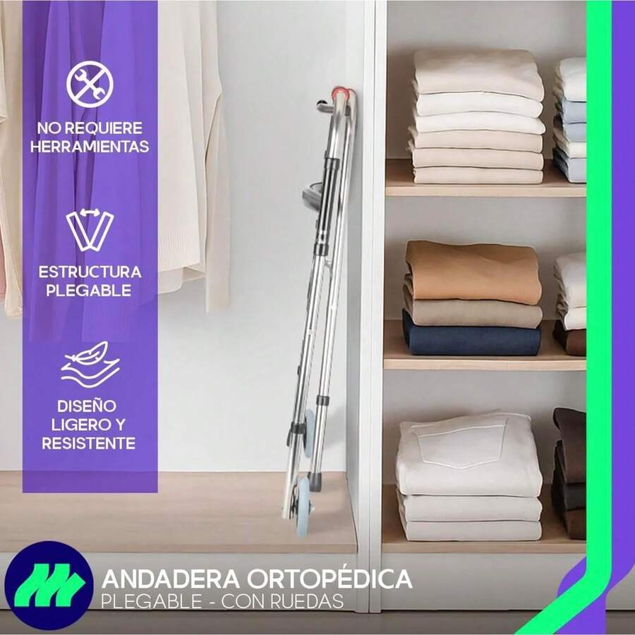 MEDICAL STORE Andadera de Lujo Adulto Tercera Edad Con Ruedas Modelo Fabricada En Acero De Alta Resistencia Altura Ajustable 6 Alturas y Plegable Por Medio de Palancas. - Gris Normal - Ver 1