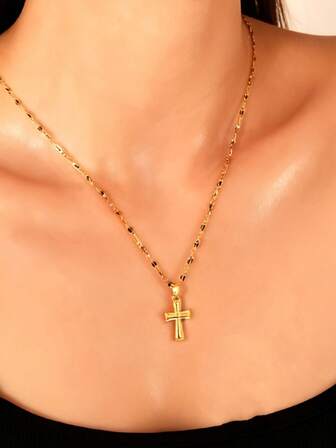 1 Stück Kreuz Anhänger Halskette, klassischer Edelstahl Hip Hop Lässig Stil, geeignet für Halloween, Weihnachten, Ostern Geschenke, vielseitiges Schmuckzubehör für den täglichen Gebrauch