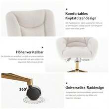 005 Full KD Teddy-Stoffmaterial Höhenverstellbarer Drehstuhl Für Das Home-Office Im Innenbereich Mit Goldenen Beinen, White - 白色 + 泰迪熊 + 泡沫 - 查看 3