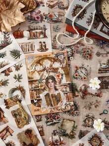 Pacote com 20 adesivos recortados com fragrância de glacê de mel, tema vintage, 8 estilos diferentes, PET + papel washi (2 materiais), livro de adesivos grande para scrapbooking, adesivos para planners DIY, material escolar, adesivos divertidos para laptop, Kindle e celular. - Multicolorido - Ver 6