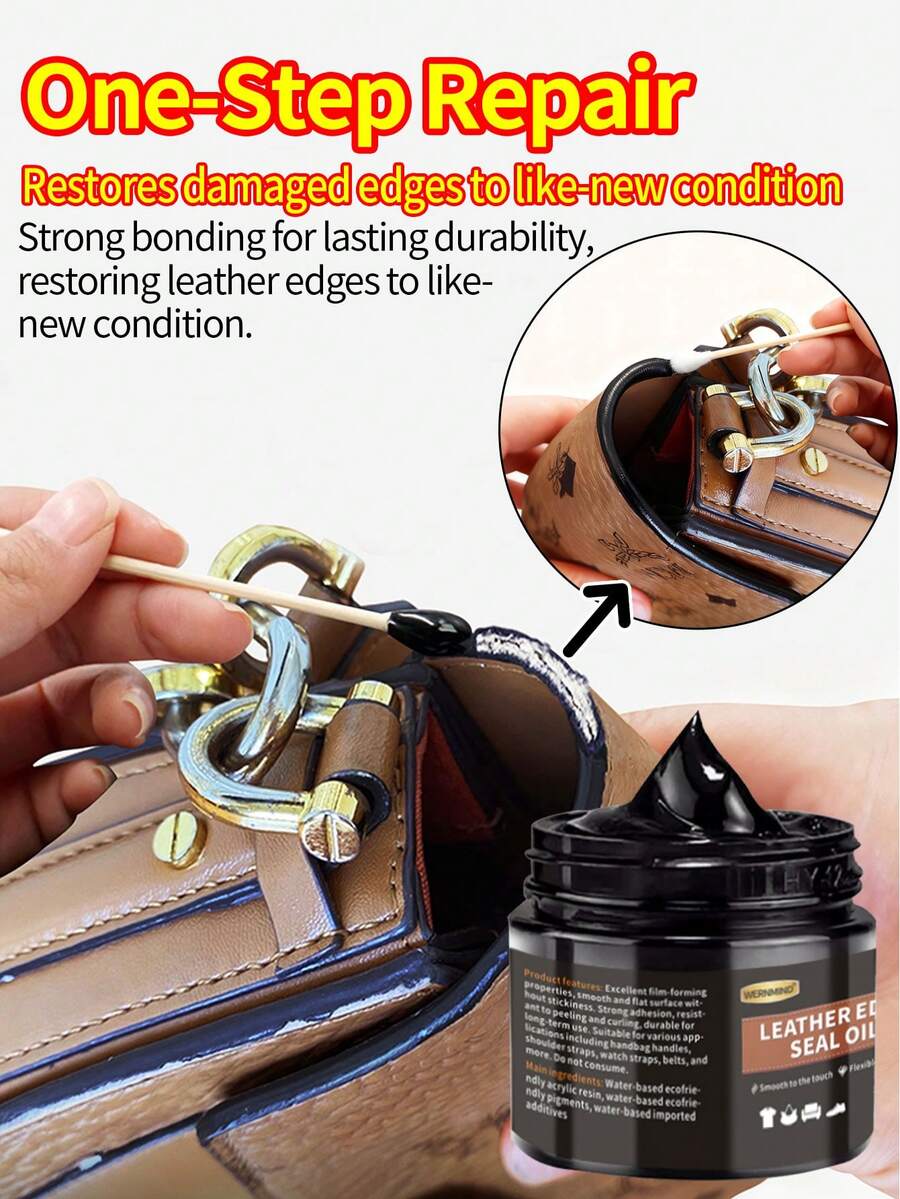 30g Black Leather Edge Repair Oil - Color Restoring Balm. Resin-Based Formula Designed To Repair Faded Or Peeling Leather Edges. Includes A Leather Edge Sealing Oil Applicator And Color Matching Tool For Repairing Damaged Leather Straps And Sealed Bag Edges.