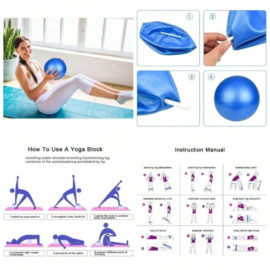 Kit de Accesorios para Pilates Set de 5 Bandas Elsticas Fitness, Goma elasticas Musculacion, Bloque de Yoga, Pequea Pelota de Pilates, Bandas de Resistencia para Yoga, Pilates, Fitness - Morado - Ver 1