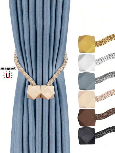 1件/2件/4件装磁性窗帘绑带，采用加粗扭绳和强力磁铁制成，多种颜色可选，适用于固定窗帘。