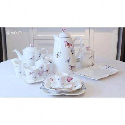  6 Xícaras de Chá Wolff Borboletas de Porcelana 200ml