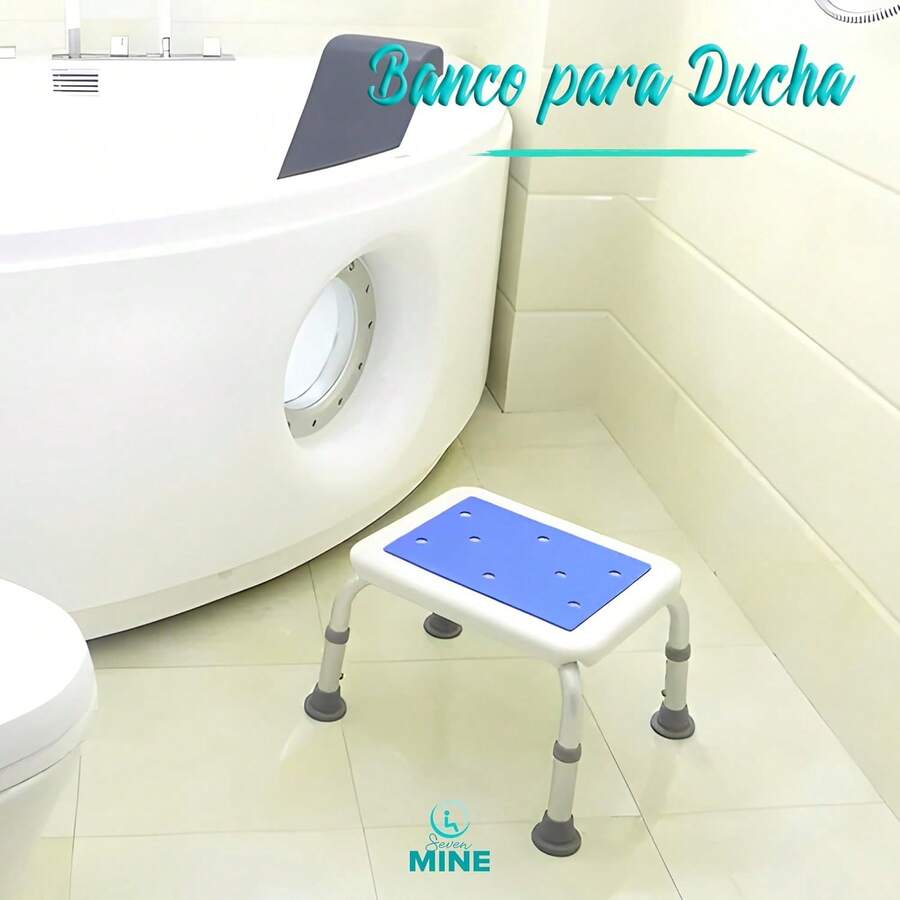 Seven Mine Banco para Baño Ajustable 3 Niveles de Altura| Silla para Baño Antideslizante para Adulto Mayor|  y Confort para Ducha| Silla con Drenaje y Estabilidad - 1 - Ver 1