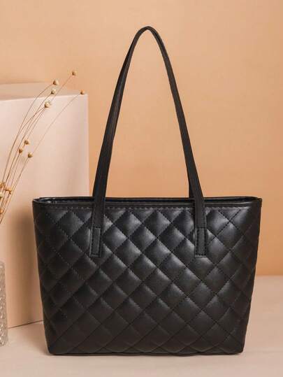 New Fashion Women Casual Handbag, Rhombus Embroidery Bag, Simple Tote Shoulder Bag, Versatile