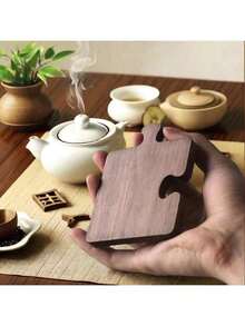 4pcs Retro Black Walnut Wood Puzzle – Wooden Puzzle-Style Coasters, Suitable For Beverage, Beer, And Coffee. Features Excellent Heat Insulation. Perfect As Christmas, Valentine's Day, Or Father's Day Gifts (Minor Color Variations May Exist In Each Wooden Piece).