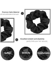 1/6/12pcs Silky Hair Scrunchies, Satin Hair Ties, Black Hair Scrunchies Set, Ponytail Hair Ties, Silk Hair Bands, Hair Elastics - Black - View 4
