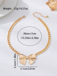 1pc Fashionable Minimalist Cute Bow Tie Necklace, Suitable For Women's Daily And Party Wear - Gold - View 2