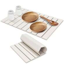 Large Stone Dish Mat Ideal For Kitchen Countertops Dimensions: 24 Inches (L) * 16 Inches (W) Quick-Drying With Superior Water Absorption Foldable Design Accommodates Bowls, Bottles And Cups Fits Any Countertop Surface Kitchen Accessory Christmas Gift - Light Grey - View 11