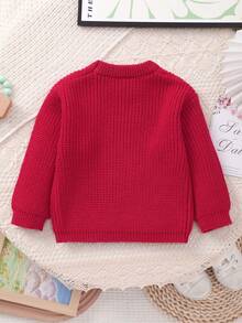 Infant Girls' Knitted Sweater With Delicate "Big Sister" Embroidery And White Floral Pattern, Soft And Cozy