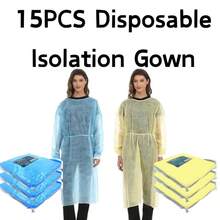 15 Disposable Isolation Gowns, Blue Or Yellow, With Woven Cuffs. For Household Cleaning, Kitchen Use, Moving, Interior Decorating, And Graffiti. Isolates Dirt And Protects Against Splashes. - Yellow - View 1