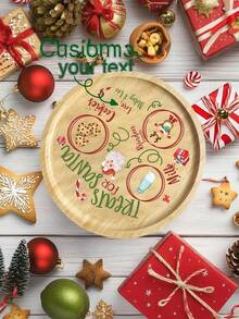Customized Santa Claus Cookie Plate, Round Christmas Tray, Wooden Christmas Cookie & Milk Tray, Christmas Eve Reindeer Snack Tray, Christmas Gifts, Santa Claus Placemat, Cookie Box, Milk & Carrot Plate, Holiday Party Tray Supplies - Multicolor - View 5