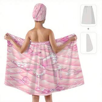 2pcs Valentine's Day Couple's Pink Rhinestone Butterfly Bathrobes, Glamorous Sparkling Style, Made Of Soft And Absorbent Fabric, Comfortable Bandeau And Elastic Waist Design, Details Include Pink Quilted Pattern + Rhinestone Butterfly, Pearl Chain, Bow Decor, Featuring Romantic Sweet Elements. With Quick-Drying And Easy-To-Wear Functions, Suitable For Wearing After Bathing, Romantic Holidays Like Valentine's Day, Or As A Glamorous Gift To Enhance Cozy And Sparkling Atmosphere At Home.