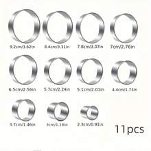 12pcs Cake Mold Set, Stainless Steel Mousse Cake Rings, Round Cookie Cutters, Pancake Molds, Baking Tools, Kitchen Gadgets, Kitchen Accessories, Household Cooking Supplies - Silver - View 11