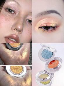 1 Color Pearl Eyeshadow Palette - Shimmery, Metallic Finish, Long-Lasting, Brightening, High-Shine Eyeshadow, Smooth Potato-Like Texture, Suitable For Women, Mothers, Wives, Sisters, Girls, Girlfriends - Shimmery Eyeshadow - 12霞光 - 查看 3