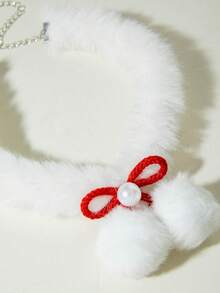 imoli 1pc Christmas Plush Cherry Faux Pearl Unique Necklace, Suitable For Holiday Party Gift