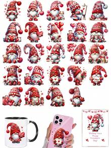 4 Sheets Red Gnomes Valentines Day Hearts Love DIY UV DTF Rub On Transfer Stickers Crafts, Junk Journal, Tumbler Glass Jars, Coffee Mugs Cup Wraps, Bottles Vase, Laptops Phone Cases, Greeting Cards Decal Stickers, Illustration, Scrapbooking, Ornament Transfer Stickers, Home Decor, 6.8cm - Red - View 1