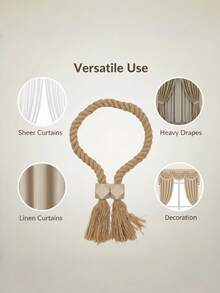 2pcs Bohemian-Style Wooden Bead Curtain Straps With Tassels, Suitable For Farmhouse/Nordic Decoration, Suitable For Living Room, Bedroom, Terrace, Kitchen, Baby Room And Office Curtains