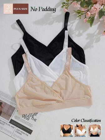 Set de 3 sujetadores sin aros inalámbricos para mujeres de tallas grandes