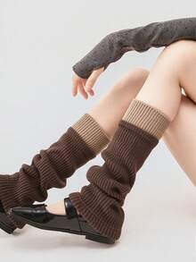 1 双女士美拉德印花彩色腿套，羊毛针织灰色拼接腿套，加厚秋冬塑形修身小腿套，Y2K针织护膝，适合搭配雪地靴和紧身裤 - 彩色 - 查看 12