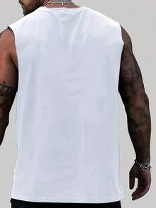 Men's Simple Printed Crew Neck Sleeveless Tank Top - White - View 2