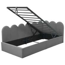 Upholstered Daybed 90x200 Cm, Daybed Sofa Bed With Hydraulic Storage, Children's Bed With Metal Slatted Base, Velvet, Grey, Without Mattress - Grey - View 6