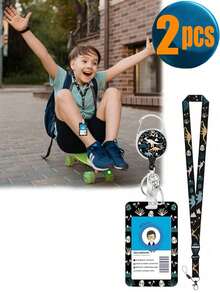 2pcs Cute Dinosaur Lanyard With Card Holder, Retractable ID Badge Reel, Detachable Lanyard, Fashion Badge Reel, Heavy Duty With 360 Degree Swivel Carabiner Clip, Suitable For School ID, Access Card, Key Card - Dark Green - View 7