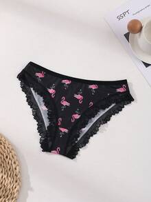3 PCS Sexy Lace Ice Silk Splicing Triangle Panties Low Waist Seamless Women's Briefs Flamingo Print Comfortable Underwear Romantic Lingerie - Multicolor - View 7