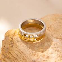 Fashionable And Unique Geometric-Shaped Double-Color Finger Ring, Stainless Steel Hollowed-Out Ladies' Stackable Ring, Suitable For Daily Gatherings, Parties, Versatile Jewelry Accessories For Various Occasions Such As Valentine's Day, Wedding Season, Birthday Parties, And Jewelry Gifts For Birthdays - RY020 - View 3