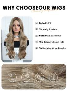 Peruca sintética castanha de 71 cm (28 polegadas) de comprimento, com risca ao meio e cabelo encaracolado loiro, adequada para uso diário feminino, cosplay, natural e realista, ideal para Halloween, Natal, Ano Novo, Carnaval, festivais de música, formatura, feriados e um presente perfeito para meninas e mulheres. - Castanho - Ver 7