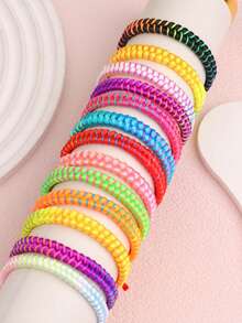 Bộ 10 chiếc dây đeo tay dệt kiểu Bohemian màu sắc thời trang, có thể điều chỉnh kích thước, họa tiết hình học lượn sóng cổ điển, thích hợp cho bé trai và bé gái đeo làm quà tặng trong các dịp lễ hội hàng ngày. - 10 sợi dây bện - Xem 3