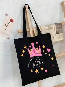 Sac en canevas personnalisé avec nom, sac fourre-tout personnalisable, nom ou texte personnalisable, pliable, grande capacité et léger, polyvalent et élégant, pour femmes, sac d'école/sac à dos pour le collège, cadeau idéal pour elle, femmes, petite amie, famille, amis, pour les anniversaires