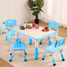 Techigher Kids Table And 4 Chairs Set, Height Adjustable Toddler Table And Chair Set With Graffiti Desktop, Children Multi-Activity Table For Ages 2-8 - Blue - View 2