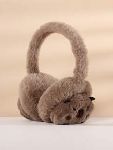 1个儿童毛绒水豚耳罩 - 可调节毛绒内衬保暖耳罩，适合幼儿，冬季保暖，适合日常户外活动和学校使用