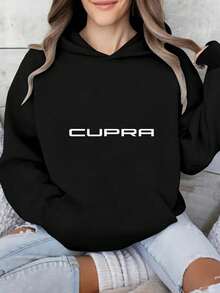 Women'S CUPRA Hoodie - Light Grey Pullover Sweatshirt With Front Pocket, All-Season Casual Athletic Top For Everyday & Formal Outfits, Sweater Hoodie, Comfortable Clothing, Sporty Design, Quality Stitching, Unisex Style, Lifestyle, Lounge Wear, Modern Hoodie, Soft Material, Long Sleeve Top, Women - 黑色 - 查看 3