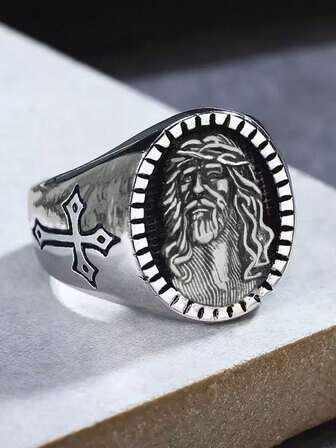 1枚奢华时尚戒指，铜金耶稣头像金戒指，男士，嘻哈说唱歌手男士珠宝戒指，适合作为结婚礼物珠宝