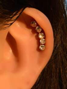 1pc Fashionable Shiny Elegant Stainless Steel 3 Crystal Zirconia Ear Cartilage Piercing Earrings, Flat Back Anti-Allergic Ear Studs, Earlobes Earrings, Flat Lip Rings, Nose Rings, Girls Silver Ear Cuff Piercing Jewelry, Screw Back, Internal Thread, 16G - A Pair Of Flat-bottomed Curved  Stud Earrings - View 3