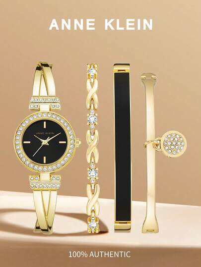 Anne Klein Women‘s Crystal Accented Bangle Watch and Bracelet Set with two matching bracelets Watch Set for Women Luxury Casual Quartz Watch Set for Ladies with Adjustable Bracelet