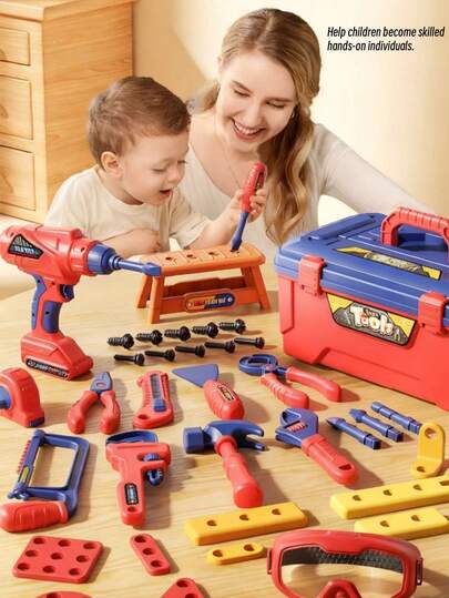 48/47pcs Children's Repair Tool Set, Educational Assembly Toy (With Electric Drill And Storage Toolbox), Suitable For 3-8 Year Olds To Enhance Hands-On Skills, An Ideal Gift For Holidays And Birthdays.