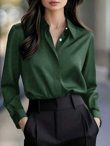 Cămașă elegantă pentru femei, cu mânecă lungă, culoare uni - Bluză cu guler clasic, netransparentă, material premium pentru primăvară, vară, toamnă, versatilă pentru ținute casual și profesionale, lavabilă la mașină/curățare chimică, design elegant, textură rafinată