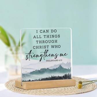 1pc, Christian Acrylic Plaque With Philippians 4:13 Bible Verse - Modern Inspirational Decor, Irregular-Shaped Tabletop Or Wall Art, Inspiring Gift For Home And Office, Landscape Design, Durable Construction, Room Decor, Home Decor, Bedroom Decor, Bathroom Decor, Living Room Decor, Room Decoration Items, Desk Decor, Bedroom Decor, God, Christian Gifts