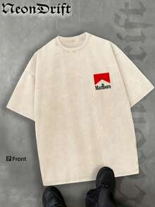 NeonDrift Double-Sided-Gifts For Christmas, New Year's Day, New Year 2026, Valentine's Day,Independence Day And Easter- Logo Print Crewneck T Shirt With Vintage Cowboy Silhouette Design For Men Streetwear Fashion Casual Wear  Graphic Tee Unisex Style - Màu be - Xem 2
