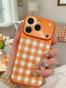 Check PatternA Chessboard Element Anti Drop All Inclusive Lens Orange High-Definition Glass Smartphone Case, Compatible With IPhone 17/Air/17 Pro/17 Promax/16/15/14/13 And Other Phone Models, Suitable For Giving As A Gift To Friends - Orange - View 3