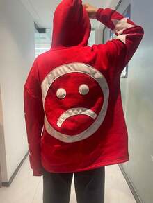 1PC Mens Y2K Hip Hop Zip Up Hooded Jacket INFW Embellished Lettering Red Loose Fit Unisex Streetwear Coat Front Zipper Pockets Geometric Pattern Relaxed Outerwear - Red - View 2