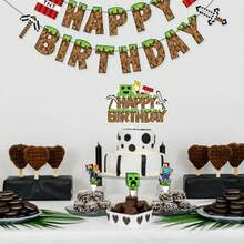 DPixel Game Happay Birthday Cake Topper Block Style Birthday Decoration With TNT Sword And Pickaxe Elements Video Game Party Plies For Boys Girls And Gamers - 豐富多彩的 - 查看 2