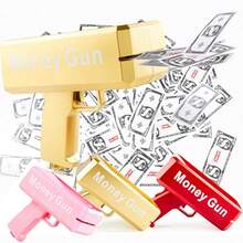 Super Money Spray Gun With 100pcs Of Paper Prop, Handheld Cash Shooter, Suitable For Games, Movies, Birthday Parties - Halloween, Christmas Novelty And Funny Gifts (Batteries Not Included) - 金色 - 查看 1