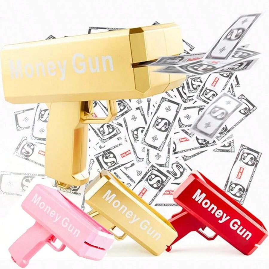 Super Money Spray Gun With 100pcs Of Paper Prop, Handheld Cash Shooter, Suitable For Games, Movies, Birthday Parties - Halloween, Christmas Novelty And Funny Gifts (Batteries Not Included) - 金色 - 查看 1